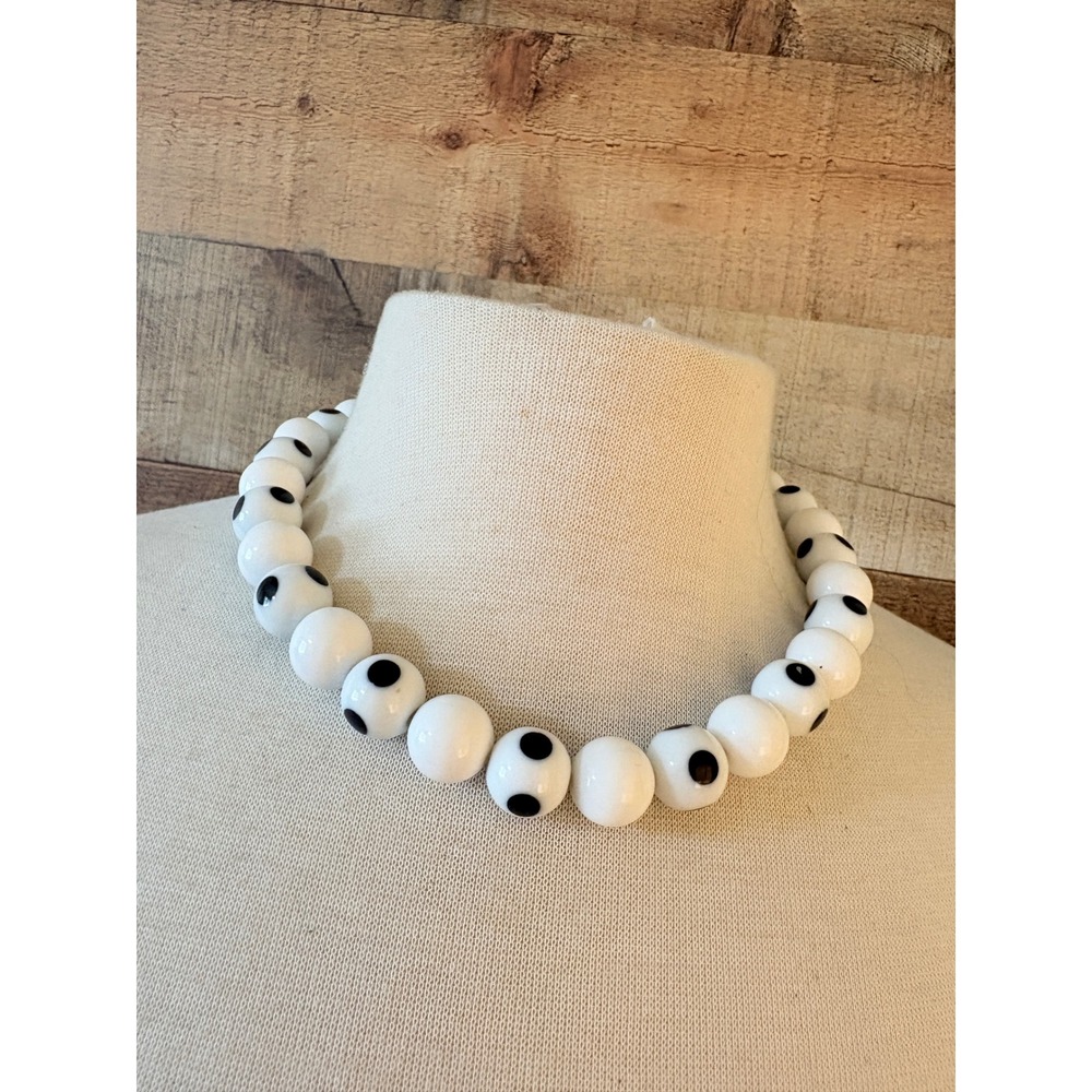White Black Polka Dot Chunky Acrylic Bead Statement Necklace